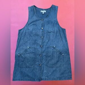 Vintage 90s Marsh Landing II Blue Denim Button Up Overalls Dress - 2X / XXL